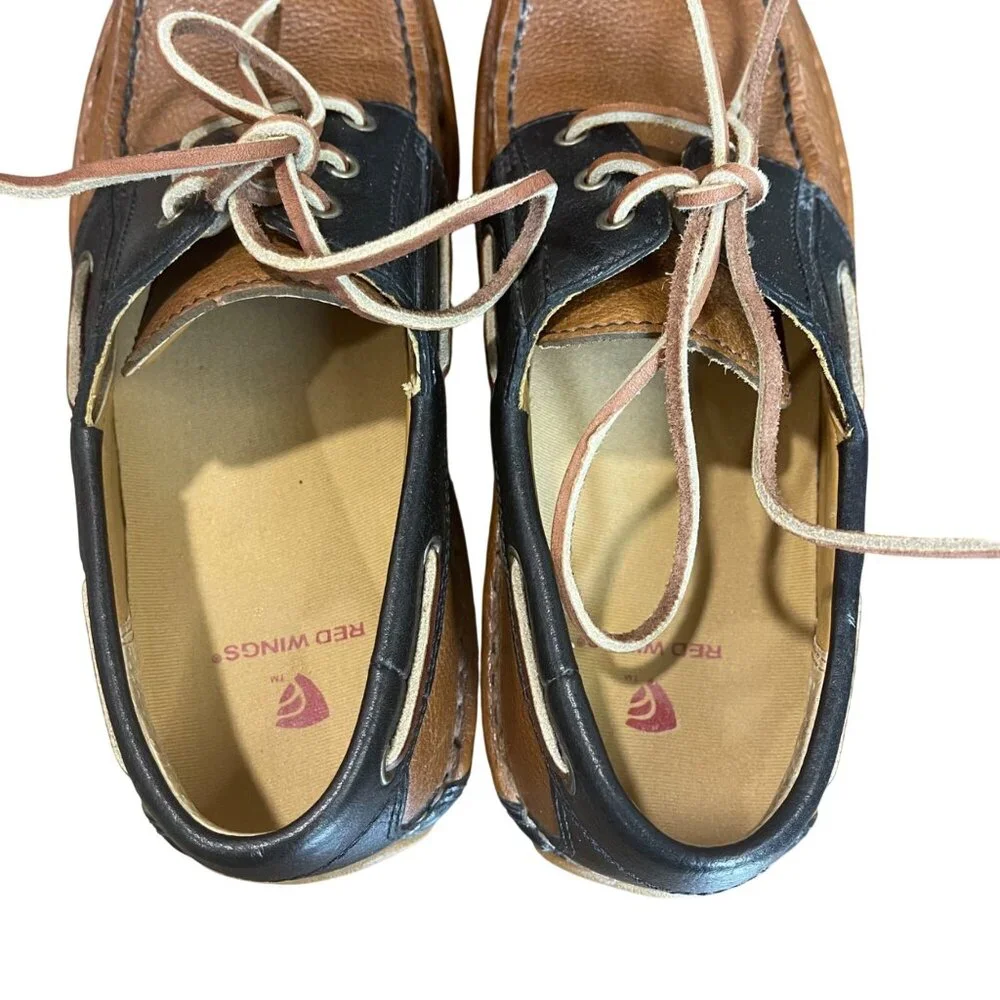 Red Wing Leather Boat Shoes Men's‎ Size 8.5D Tan and Blue Lace Loafers Casual